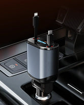 OHLPRO 4-in-1 retractable car charger with dual Type-C cables and dual ports